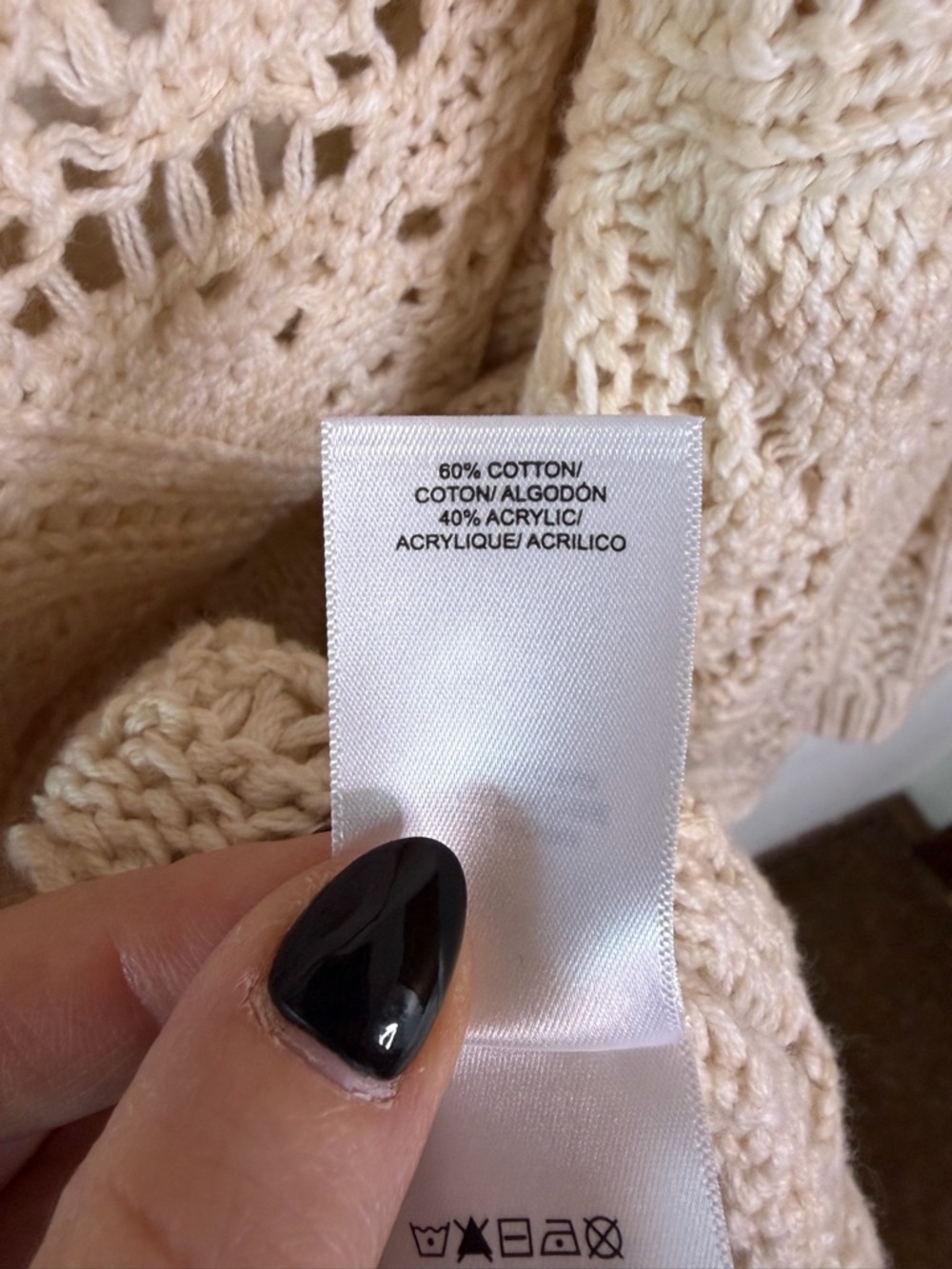 Lucky Brand Crochet Open-Front Cardigan sweater Cream Sz XL boho festival - Picture 6 of 8